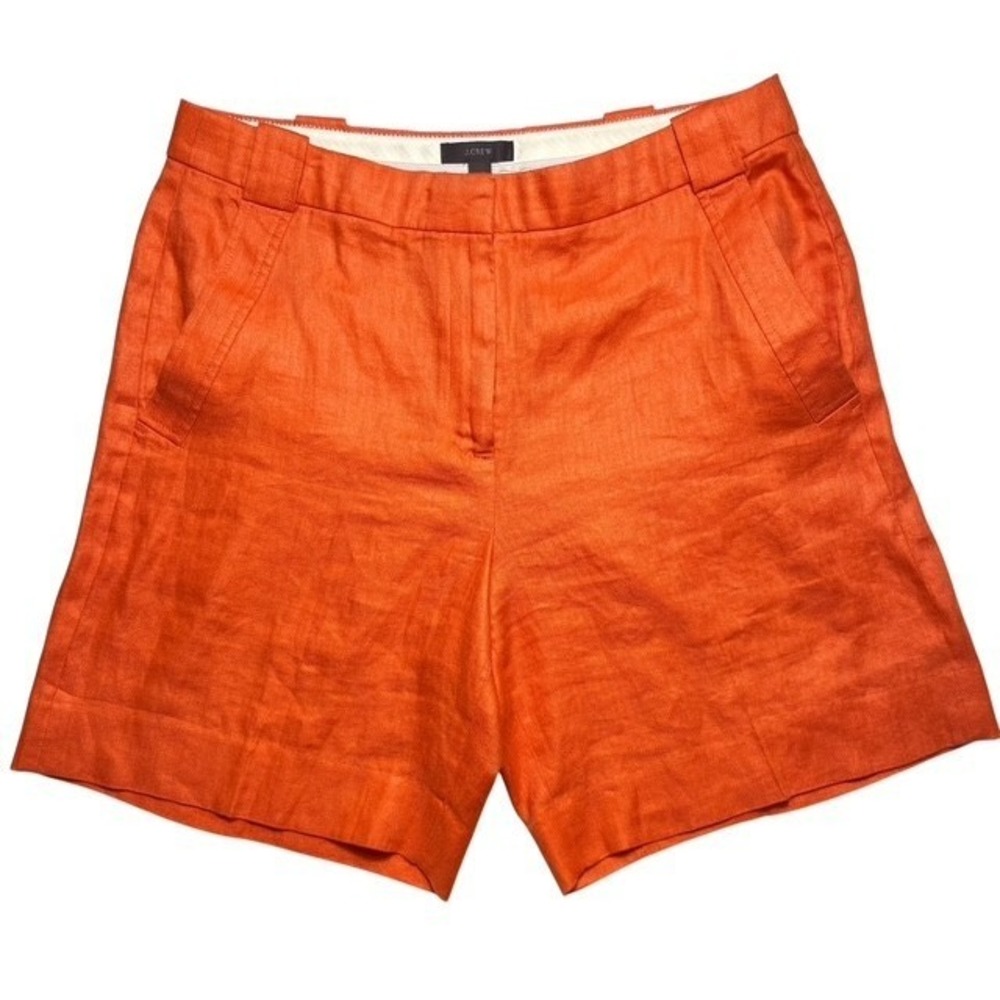 J. Crew Womens SZ 10 Garden Shorts Linen Herringbone Burnt Orange 7.5in -1680
